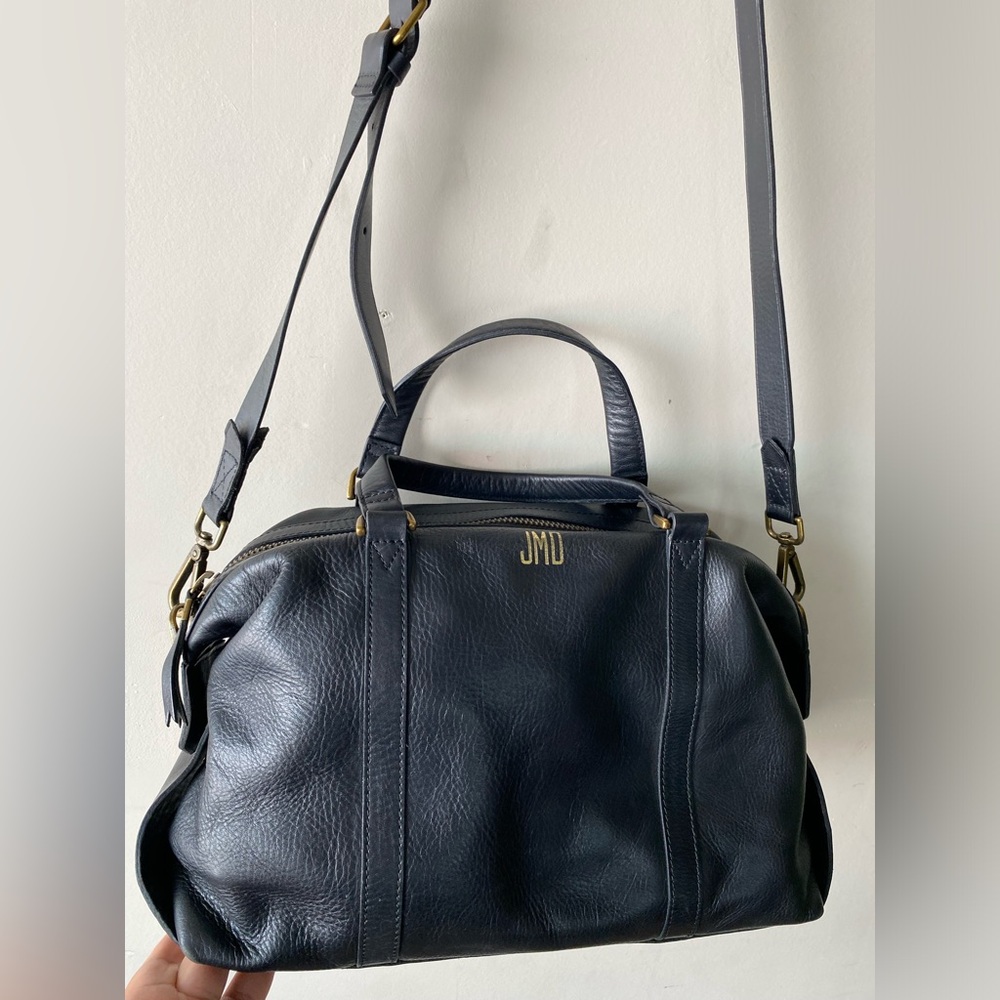 Madewell The Glasgow Satchel Black Pebbled Leather Duffel Bag Monogram JMD - Picture 4 of 15